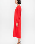Plissé Midi Dress, Red