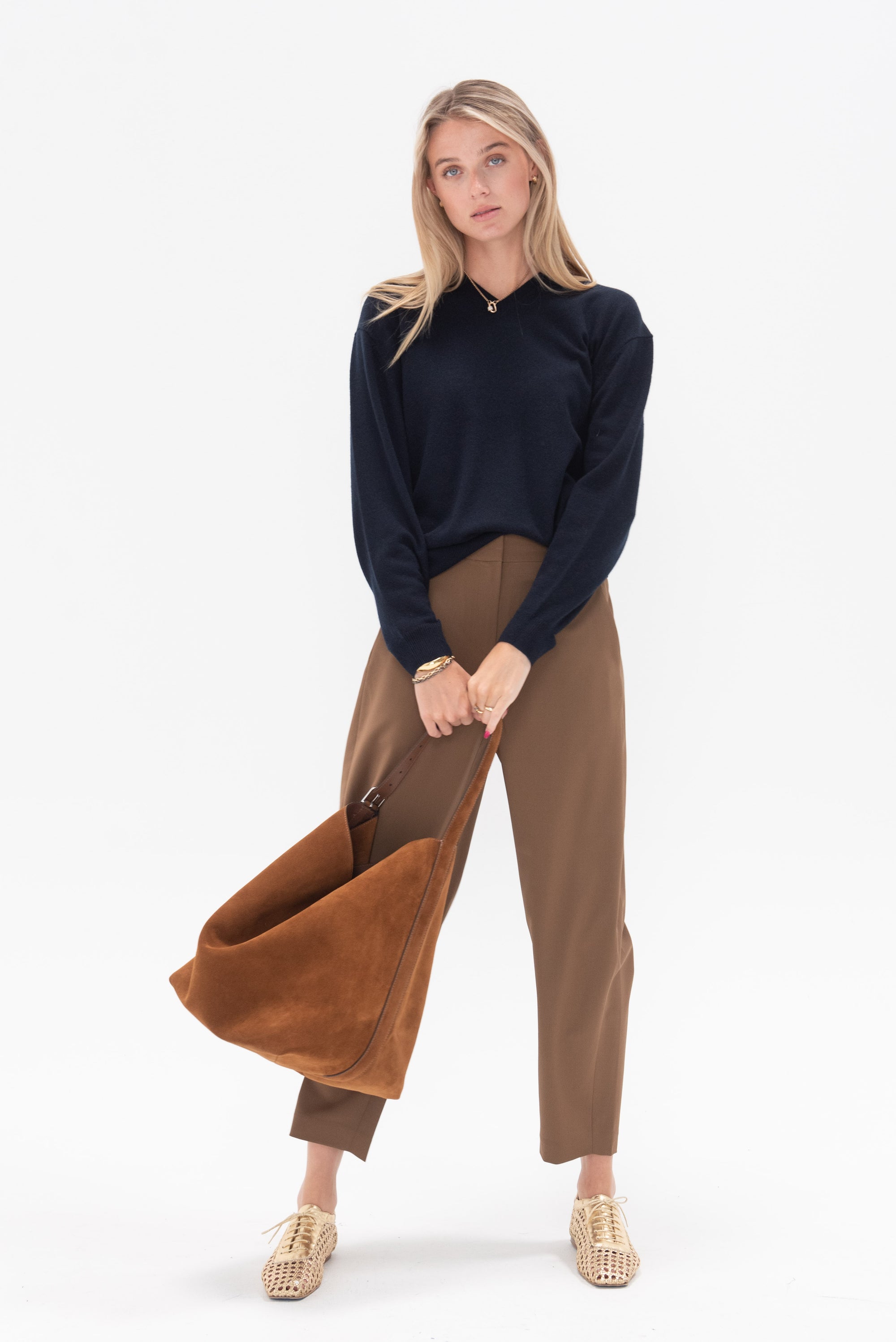 TIBI - Washable Cashmere Easy V-Neck Sweater, Navy