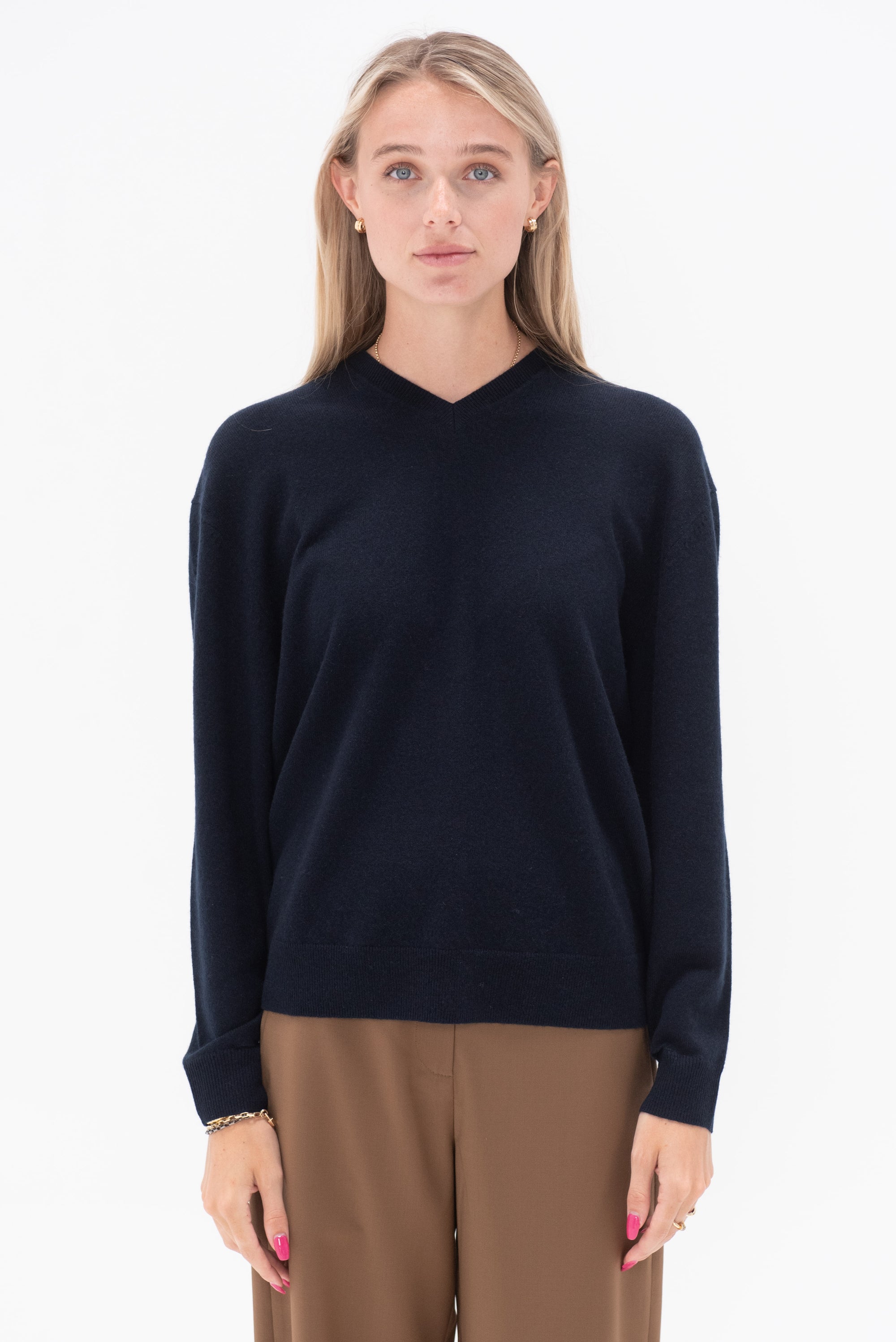 TIBI - Washable Cashmere Easy V-Neck Sweater, Navy