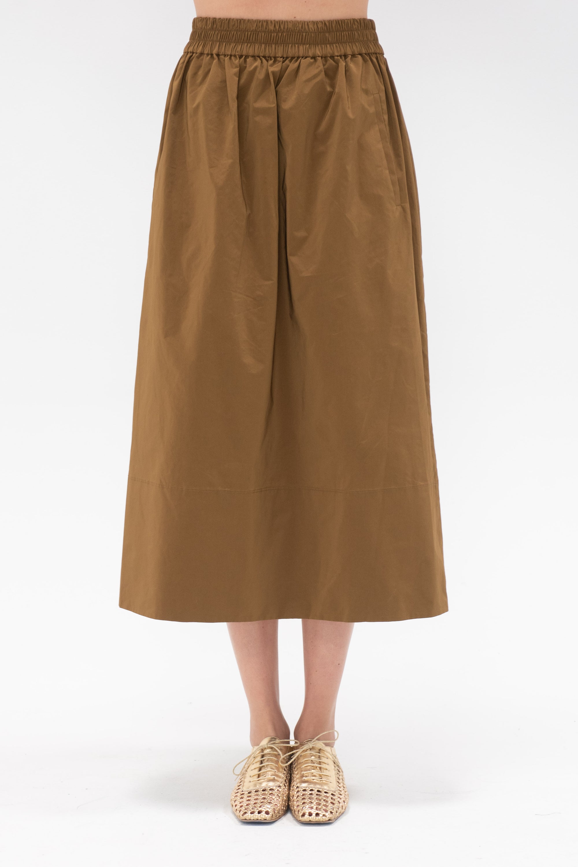 TIBI - Nylon Pull On Full Skirt, Loden