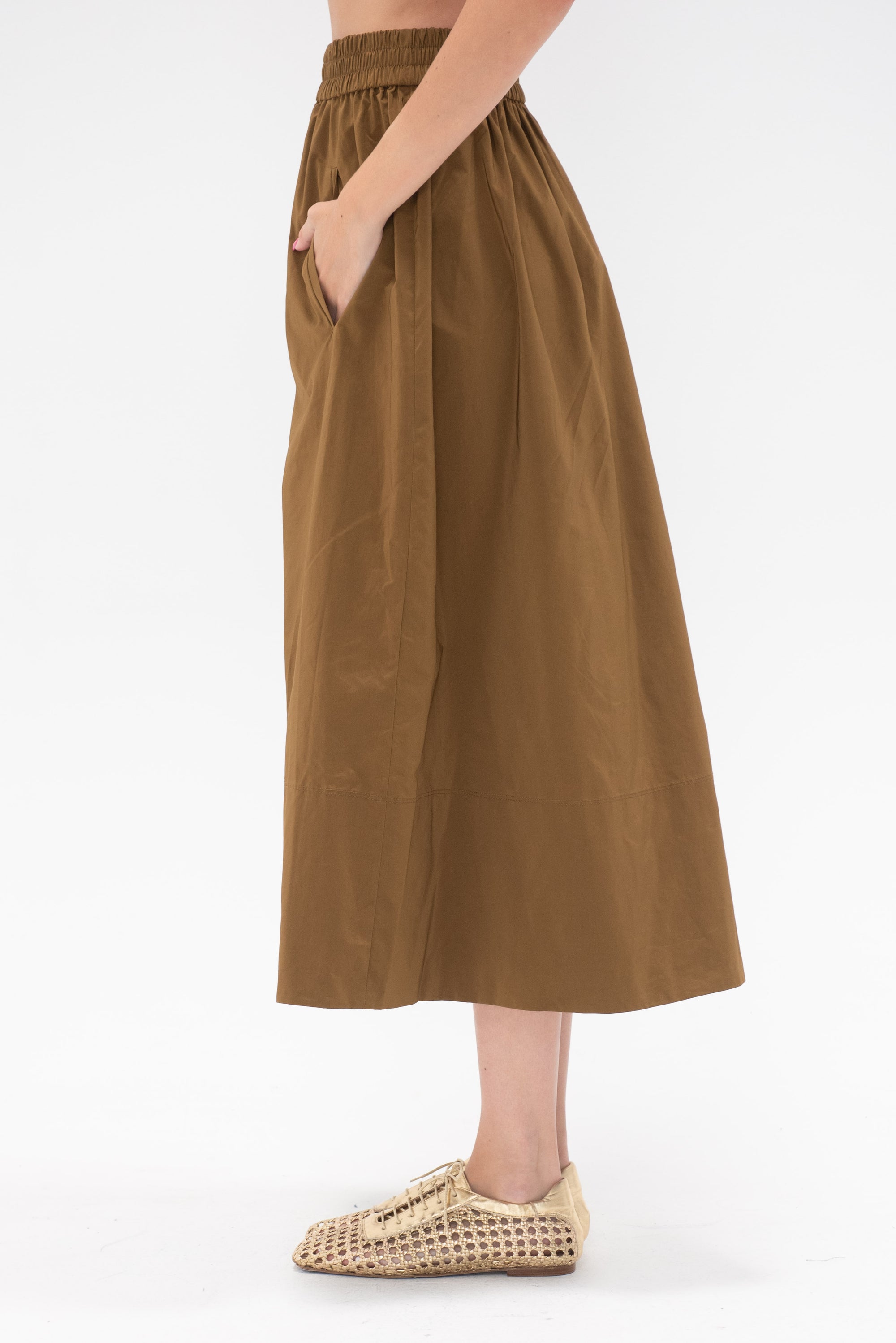 TIBI - Nylon Pull On Full Skirt, Loden