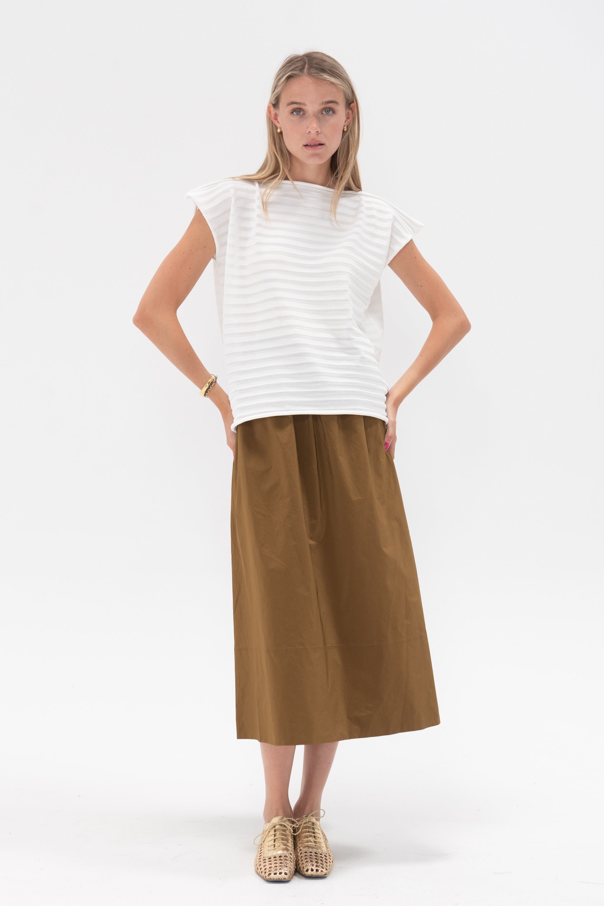 TIBI - Nylon Pull On Full Skirt, Loden
