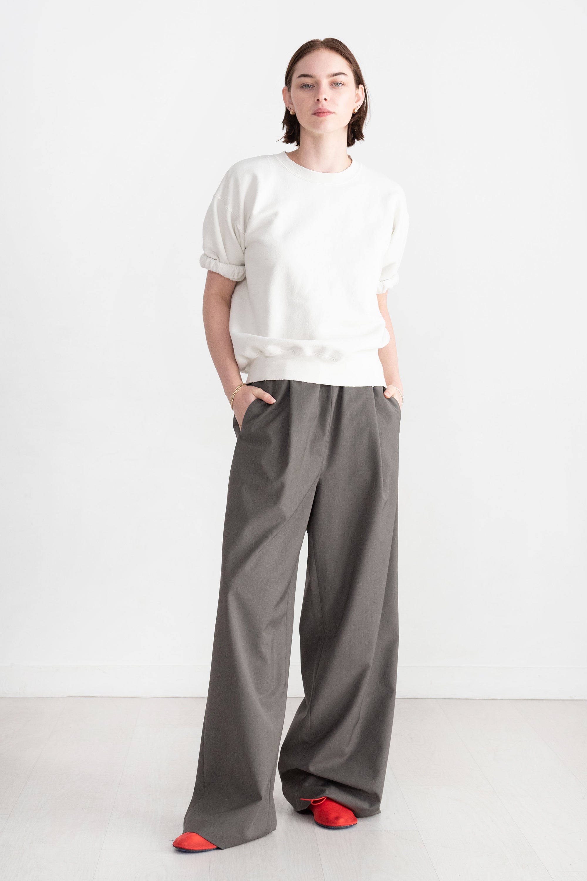 TIBI - Tropical Wool Marit Pull-on Pant, Dark Stone