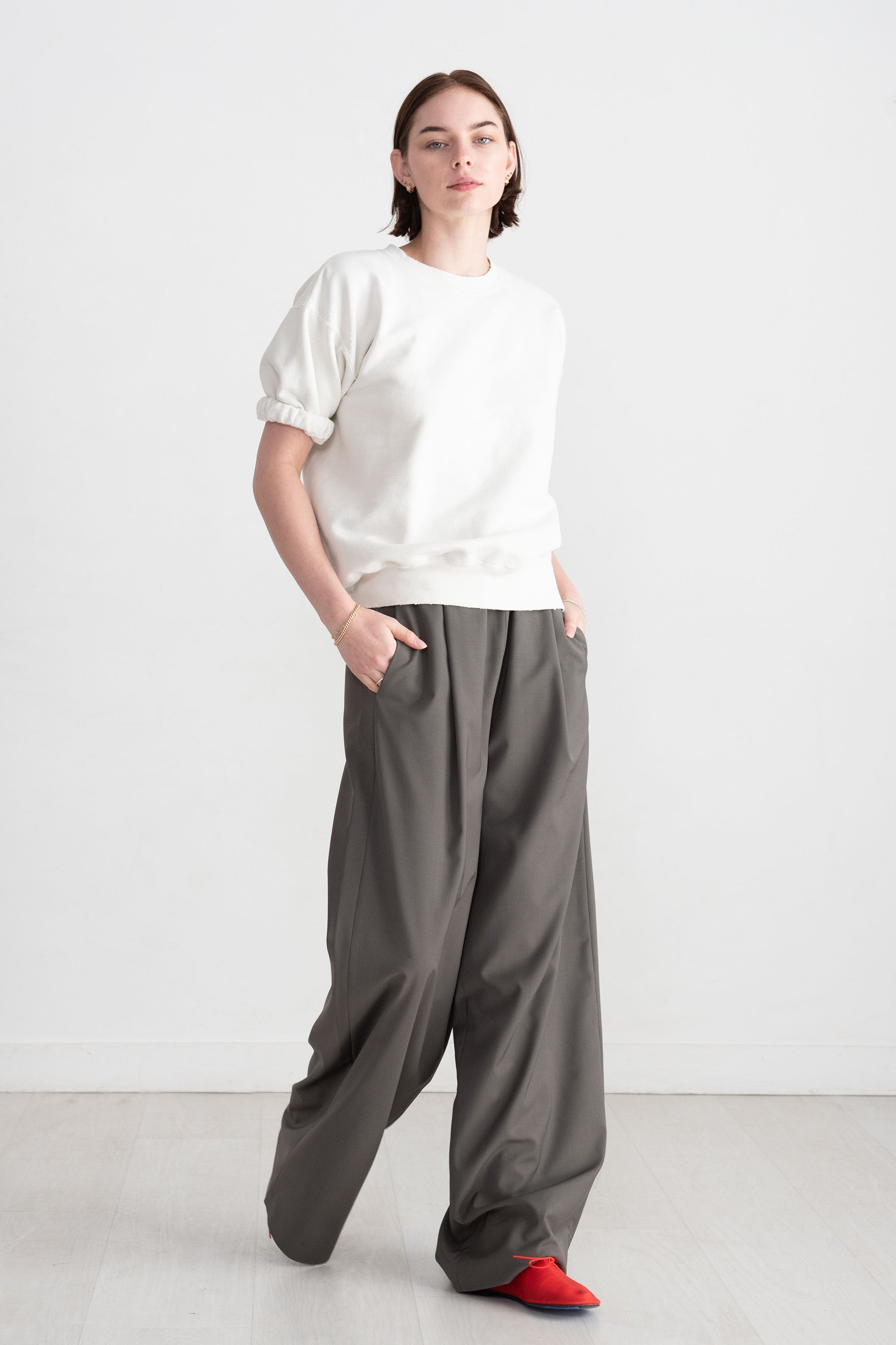 TIBI - Tropical Wool Marit Pull-on Pant, Dark Stone