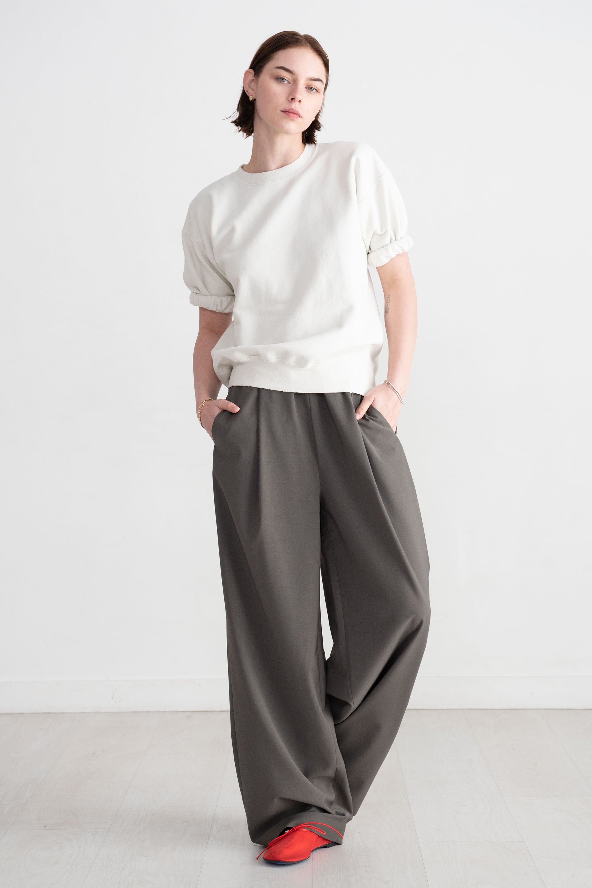 TIBI - Tropical Wool Marit Pull-on Pant, Dark Stone