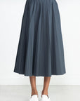 TIBI - Oliver Cotton Stretch Tricotine Pintucked Skirt, Slate Blue