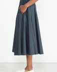 TIBI - Oliver Cotton Stretch Tricotine Pintucked Skirt, Slate Blue