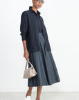 TIBI - Oliver Cotton Stretch Tricotine Pintucked Skirt, Slate Blue