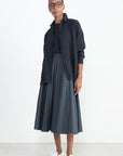 TIBI - Oliver Cotton Stretch Tricotine Pintucked Skirt, Slate Blue