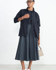 TIBI - Oliver Cotton Stretch Tricotine Pintucked Skirt, Slate Blue
