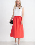 TIBI - Nylon Pull On Full Skirt, Red