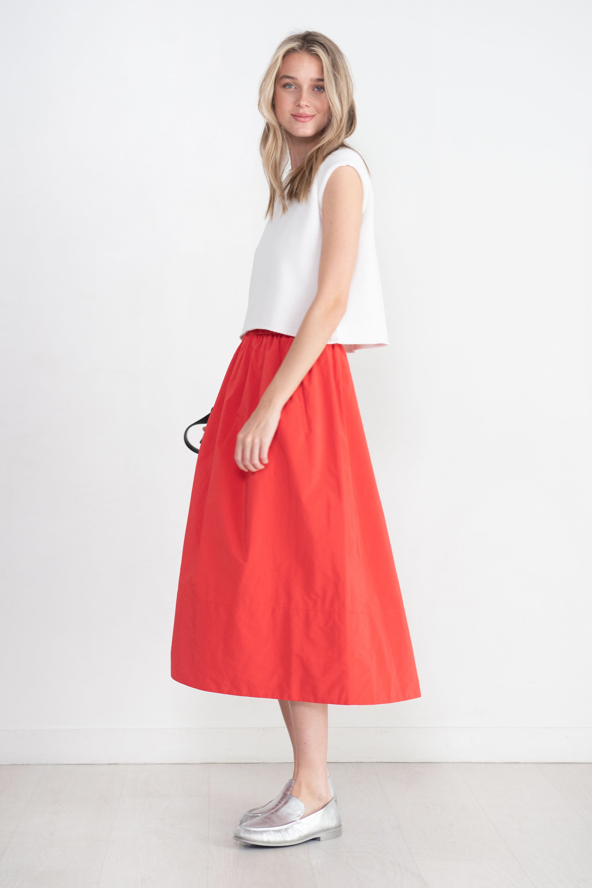 TIBI - Nylon Pull On Full Skirt, Red