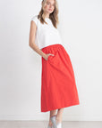 TIBI - Nylon Pull On Full Skirt, Red
