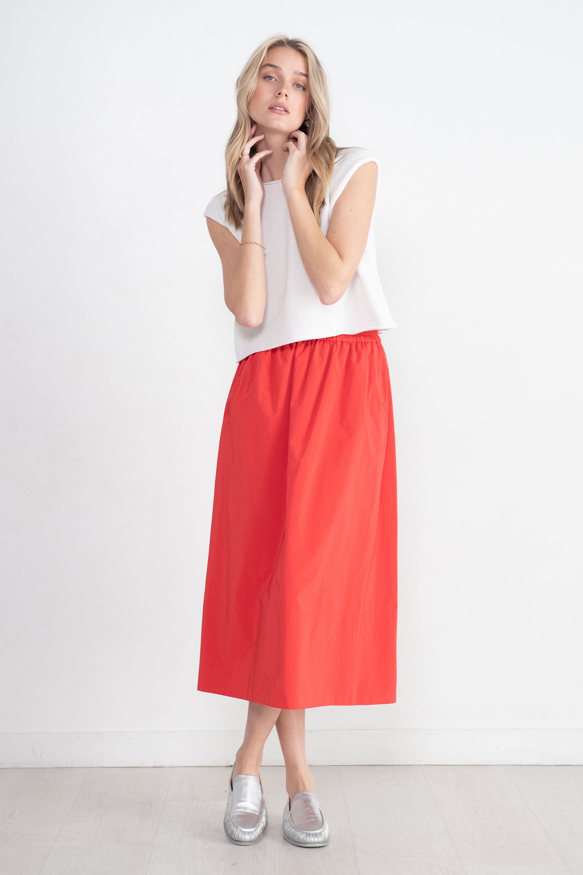 TIBI - Nylon Pull On Full Skirt, Red
