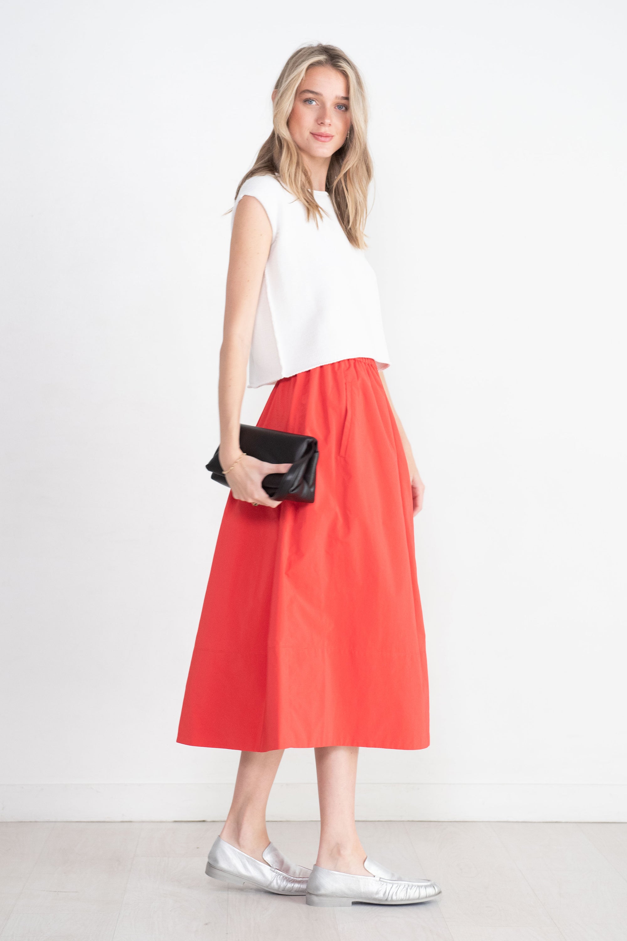 TIBI - Nylon Pull On Full Skirt, Red