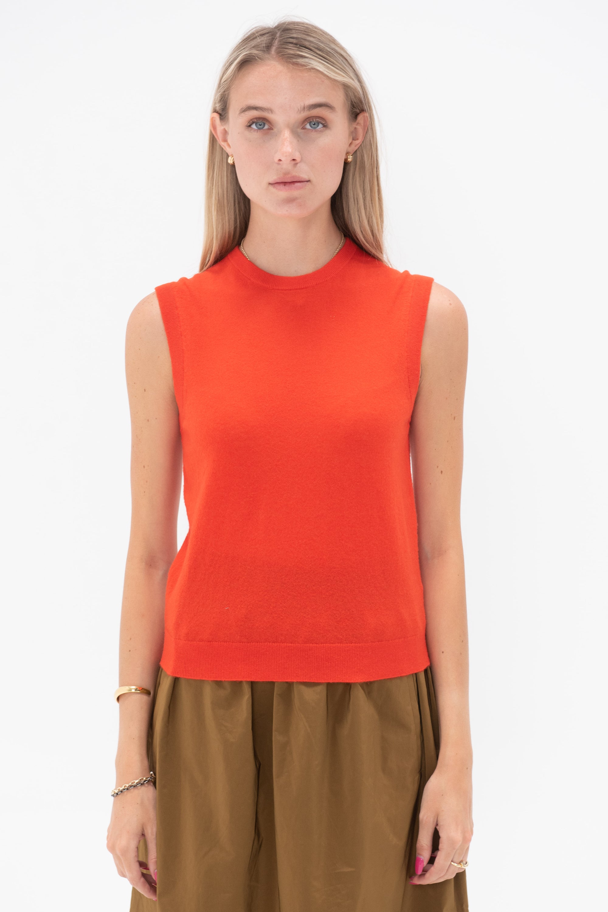 TIBI - Skinlike Mercerized Wool Sleeveless Sweater, Red