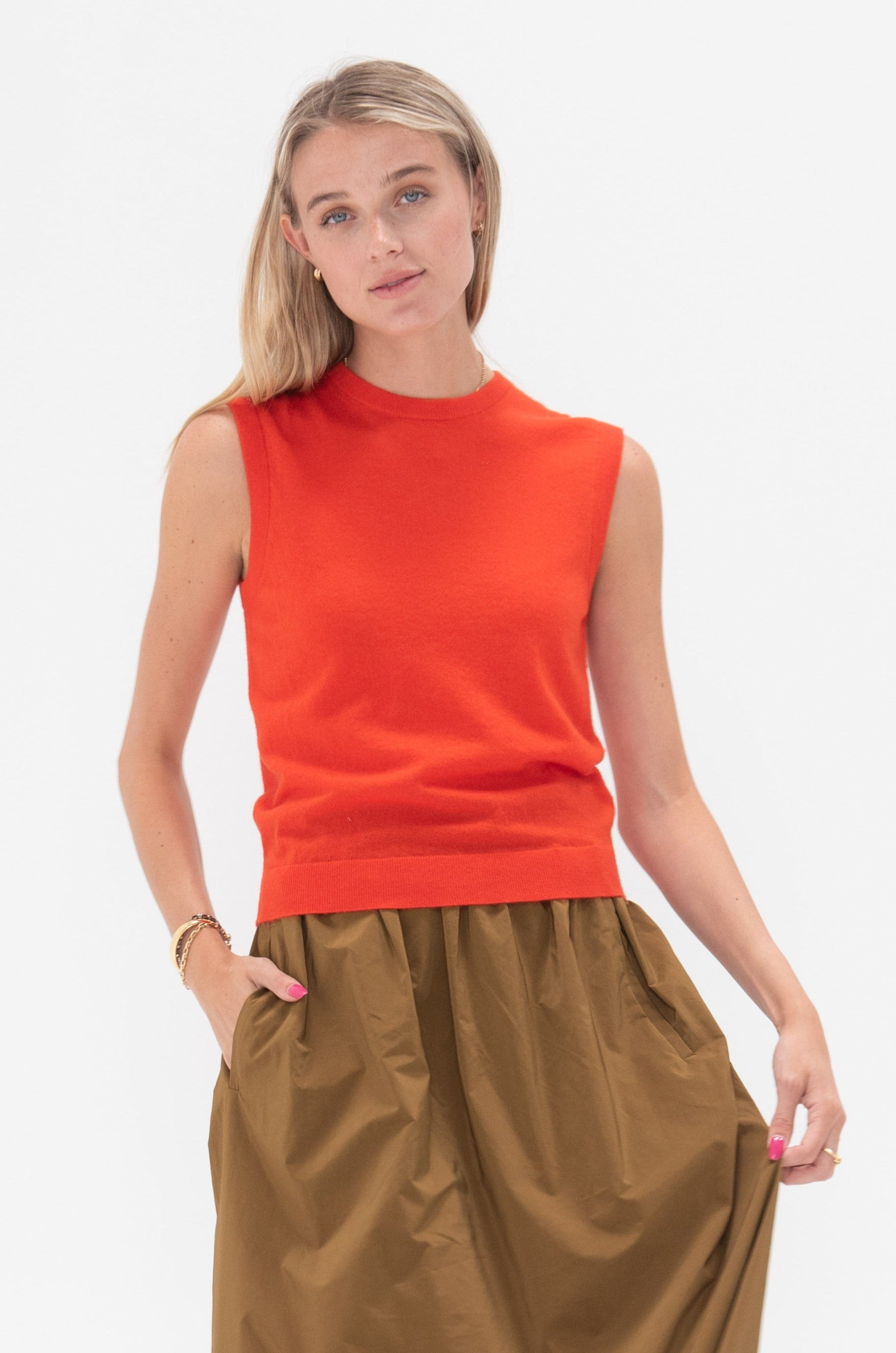 TIBI - Skinlike Mercerized Wool Sleeveless Sweater, Red