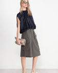 TIBI - Spring Acetate Shirred Neck Circular Top, Dark Navy
