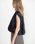 TIBI - Spring Acetate Shirred Neck Circular Top, Dark Navy