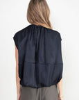 TIBI - Spring Acetate Shirred Neck Circular Top, Dark Navy