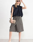 TIBI - Spring Acetate Shirred Neck Circular Top, Dark Navy