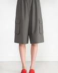 TIBI - Tropical Wool Relaxed Cargo Short, Dark Stone