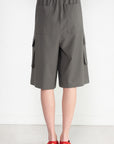 TIBI - Tropical Wool Relaxed Cargo Short, Dark Stone