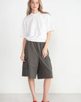TIBI - Tropical Wool Relaxed Cargo Short, Dark Stone