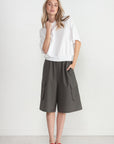 TIBI - Tropical Wool Relaxed Cargo Short, Dark Stone