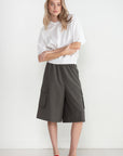 TIBI - Tropical Wool Relaxed Cargo Short, Dark Stone