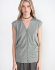 TIBI - Cashmere Silk Blend Sleeveless Button Down Sweater, Pumice Grey
