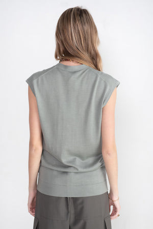 TIBI - Cashmere Silk Blend Sleeveless Button Down Sweater, Pumice Grey