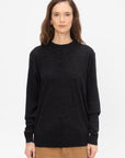Skinlike Mercerized Wool Crewneck Pullover, Charcoal