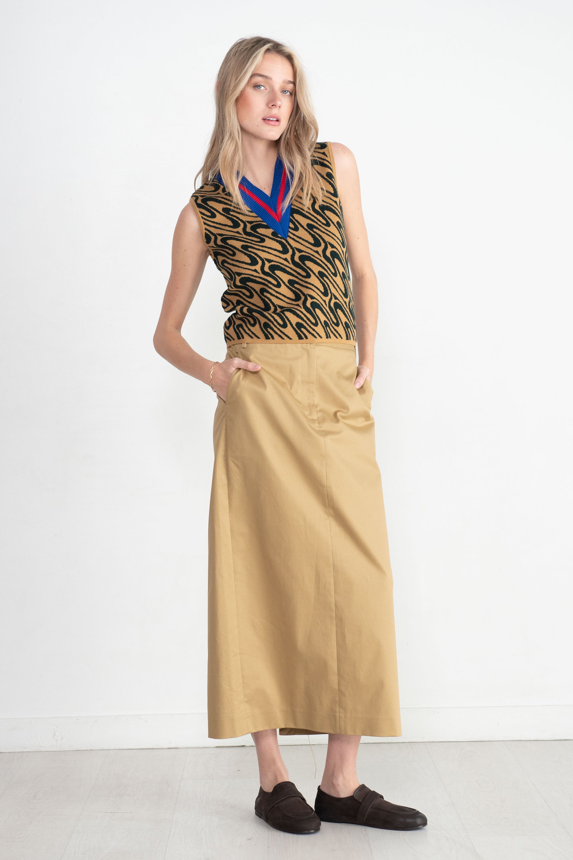 TIBI - Chino Maxi Skirt, Tan