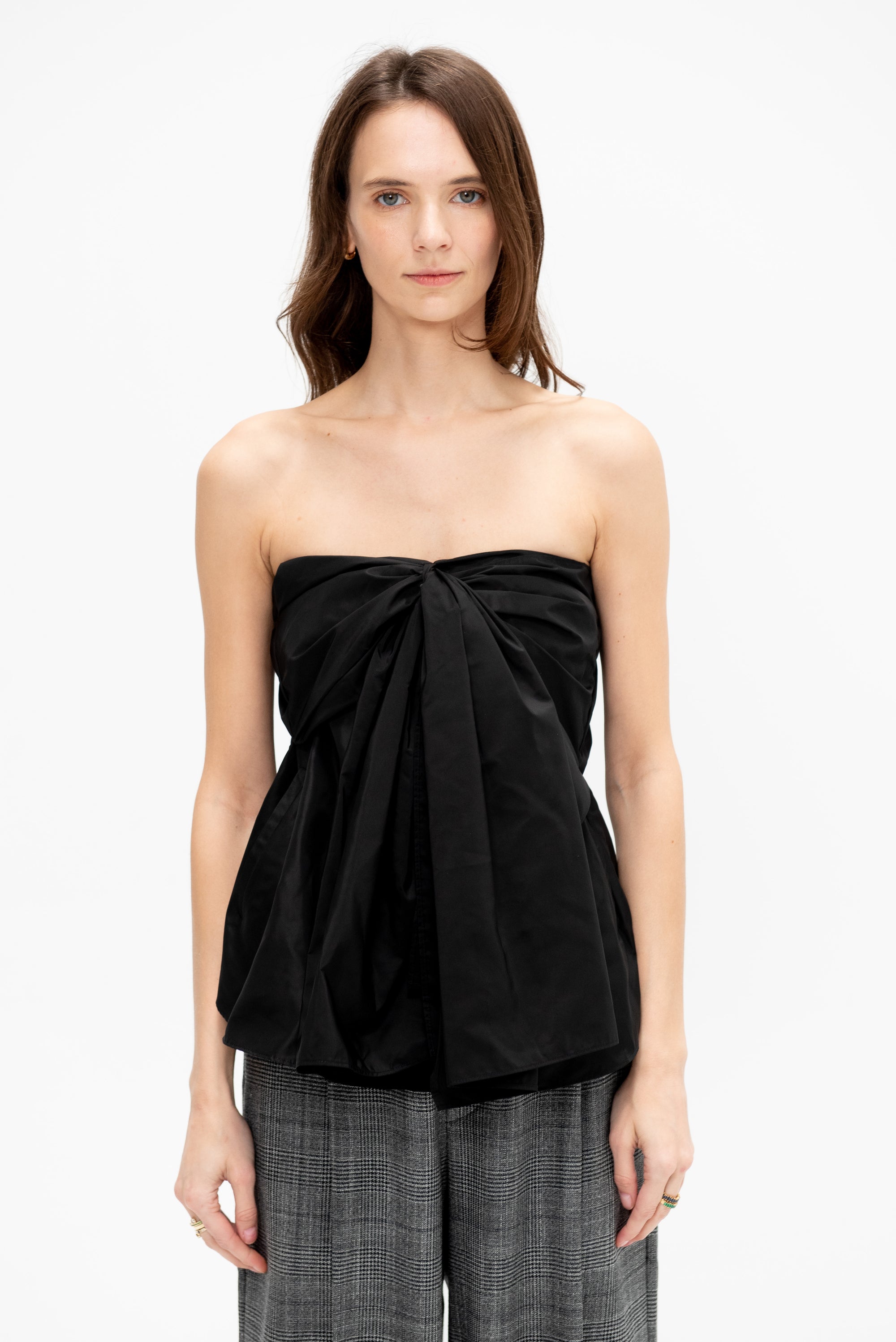 Italian Sporty Nylon Strapless Top, Black