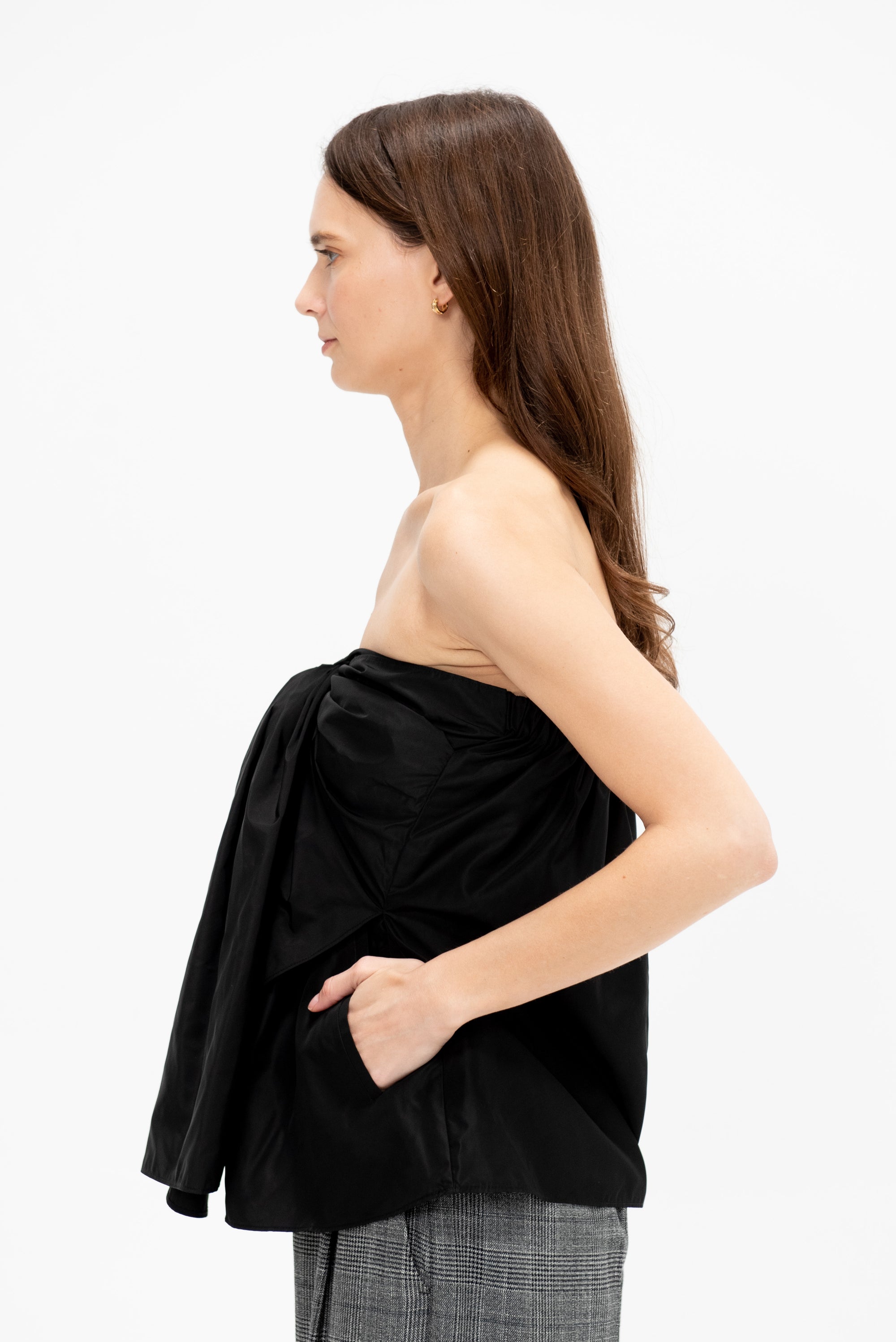 Italian Sporty Nylon Strapless Top, Black