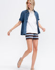 Bonded Dry Loop Terry Shorts, Brown & Blue Multi