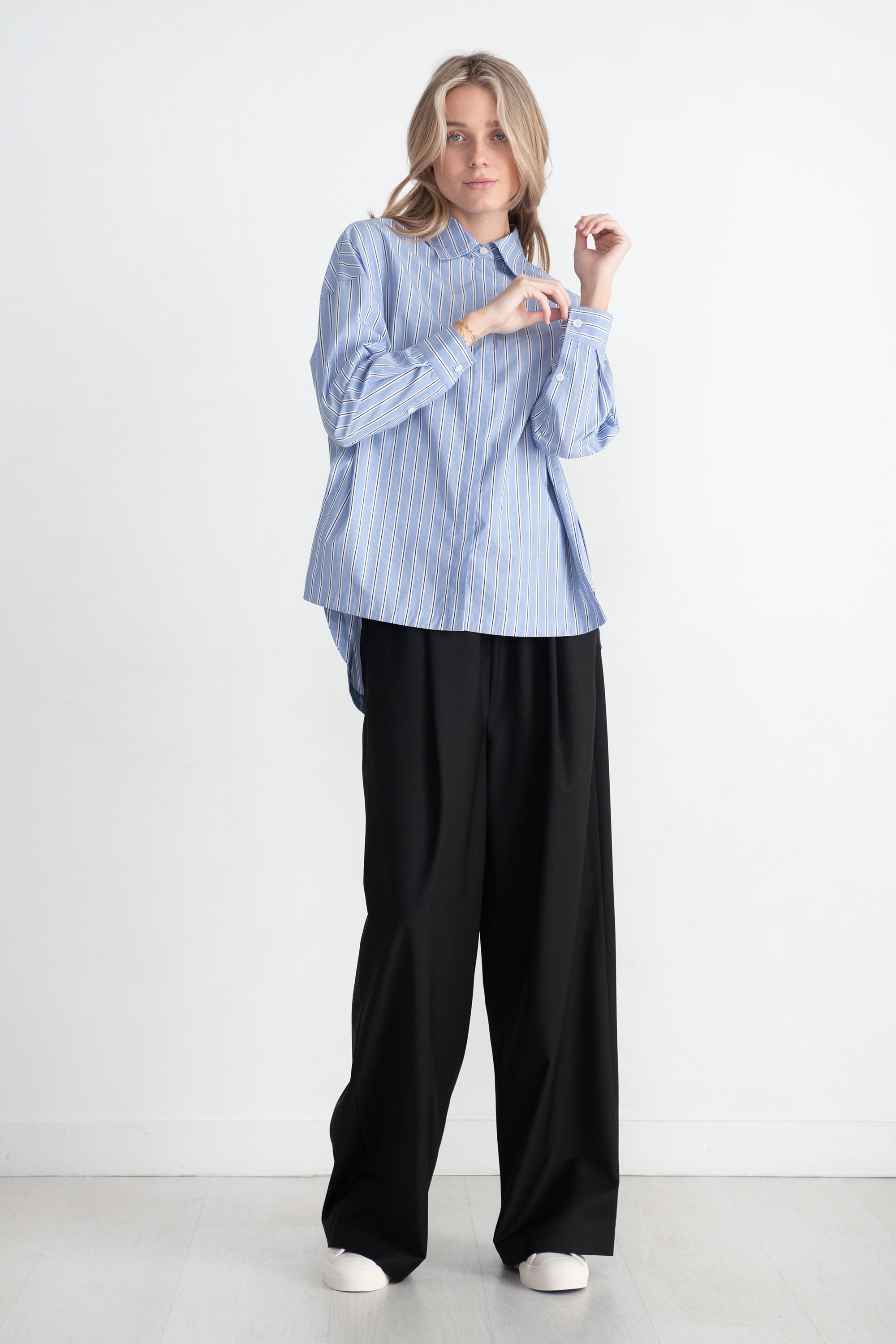 TIBI - Striped Shirting Gabe Oversized Shirt, Blue Multi
