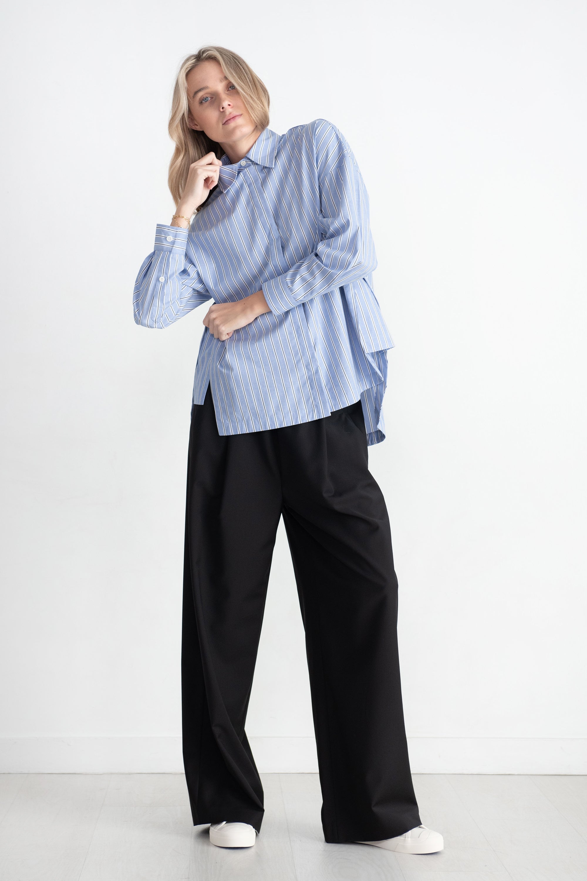 TIBI - Striped Shirting Gabe Oversized Shirt, Blue Multi