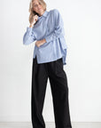 TIBI - Striped Shirting Gabe Oversized Shirt, Blue Multi