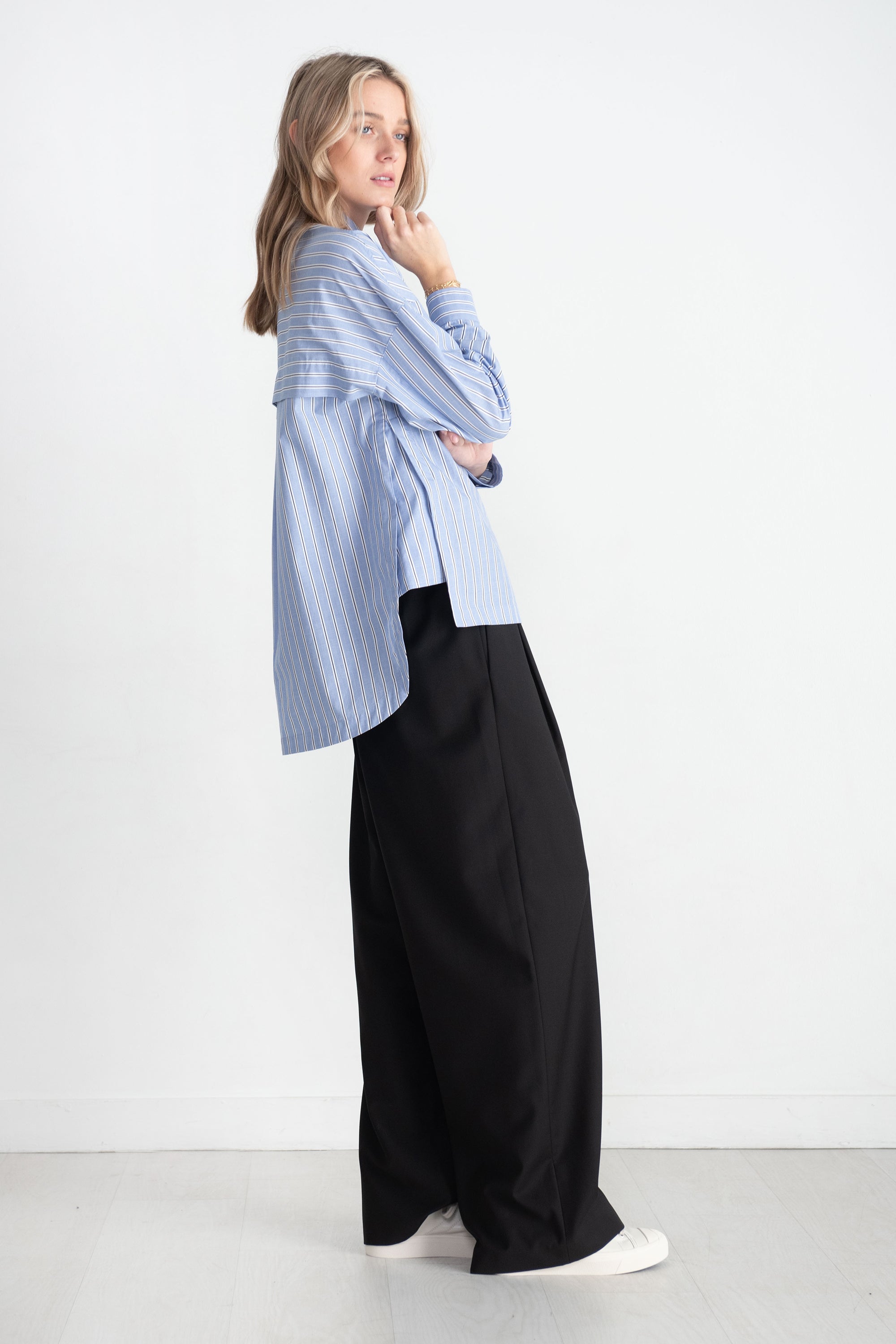 TIBI - Striped Shirting Gabe Oversized Shirt, Blue Multi