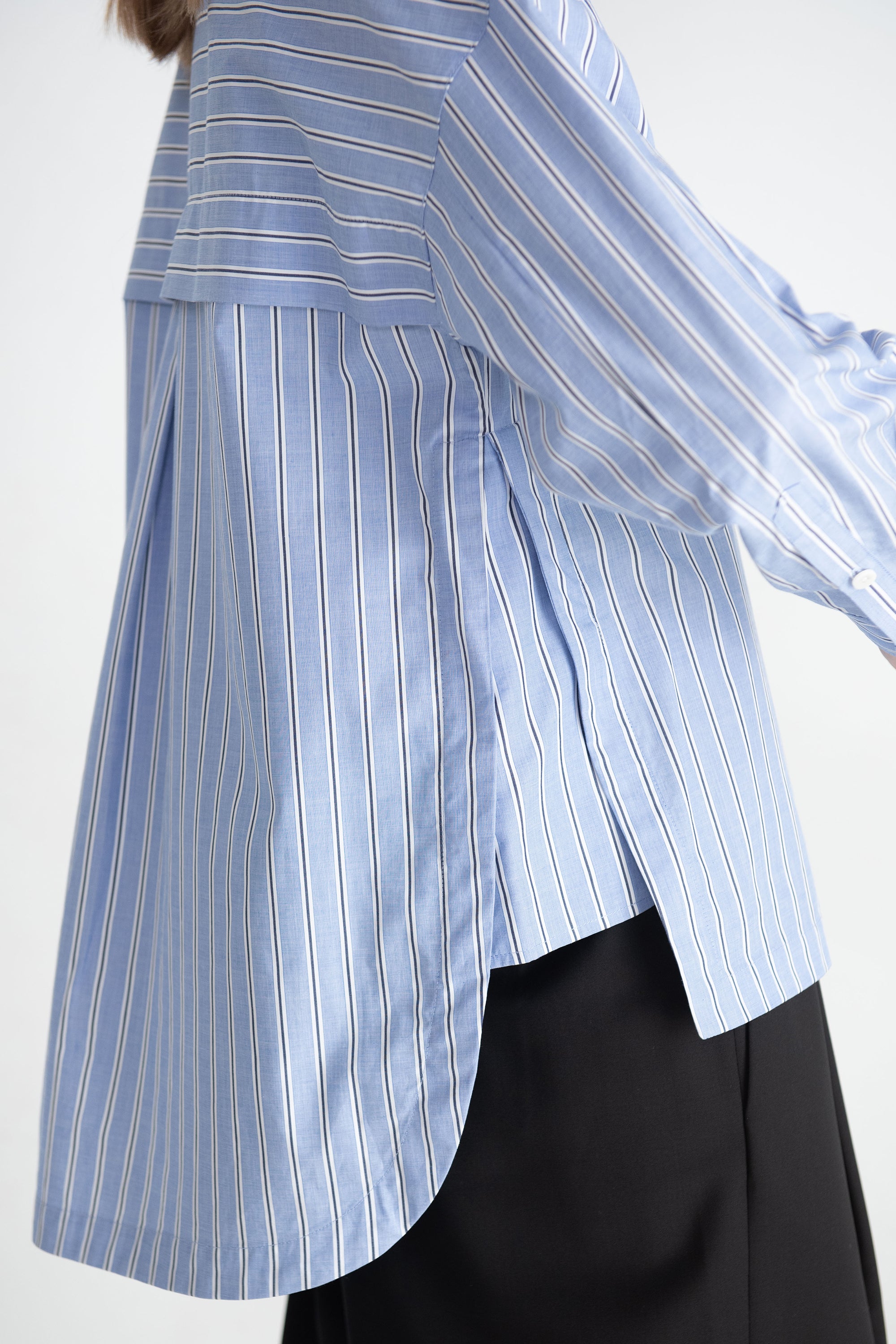 TIBI - Striped Shirting Gabe Oversized Shirt, Blue Multi