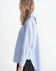 TIBI - Striped Shirting Gabe Oversized Shirt, Blue Multi