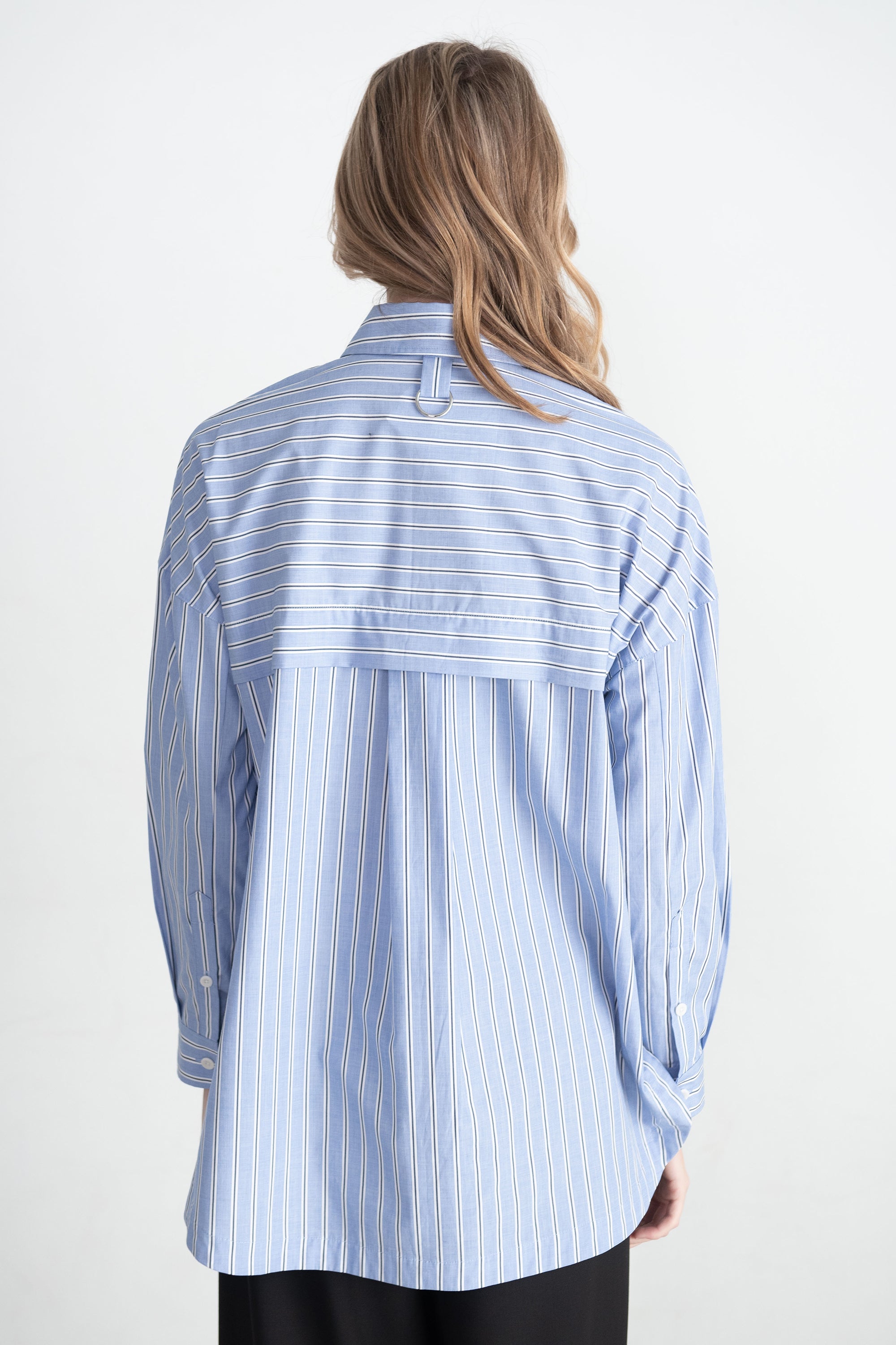 TIBI - Striped Shirting Gabe Oversized Shirt, Blue Multi