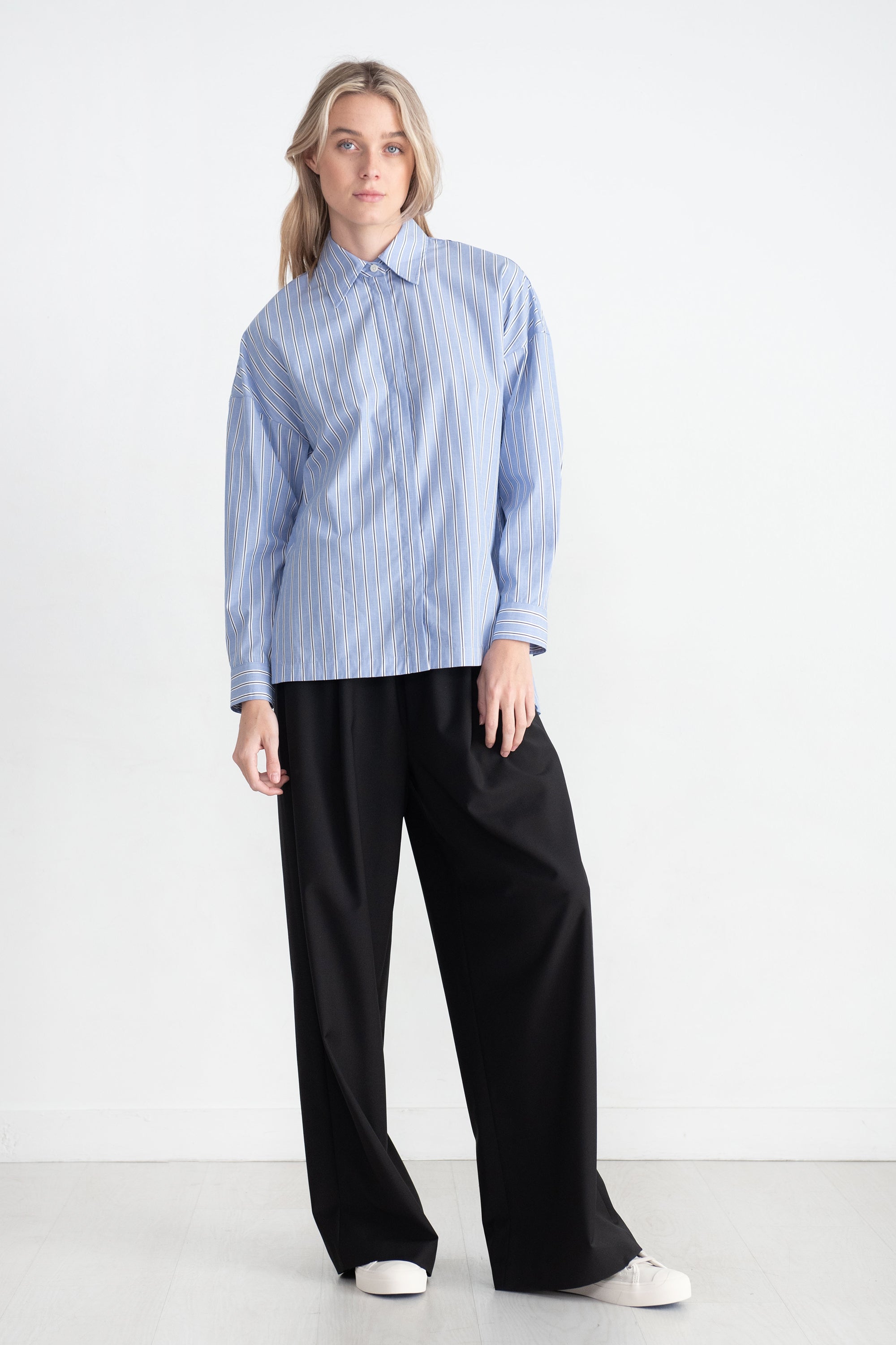 TIBI - Striped Shirting Gabe Oversized Shirt, Blue Multi