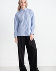 TIBI - Striped Shirting Gabe Oversized Shirt, Blue Multi