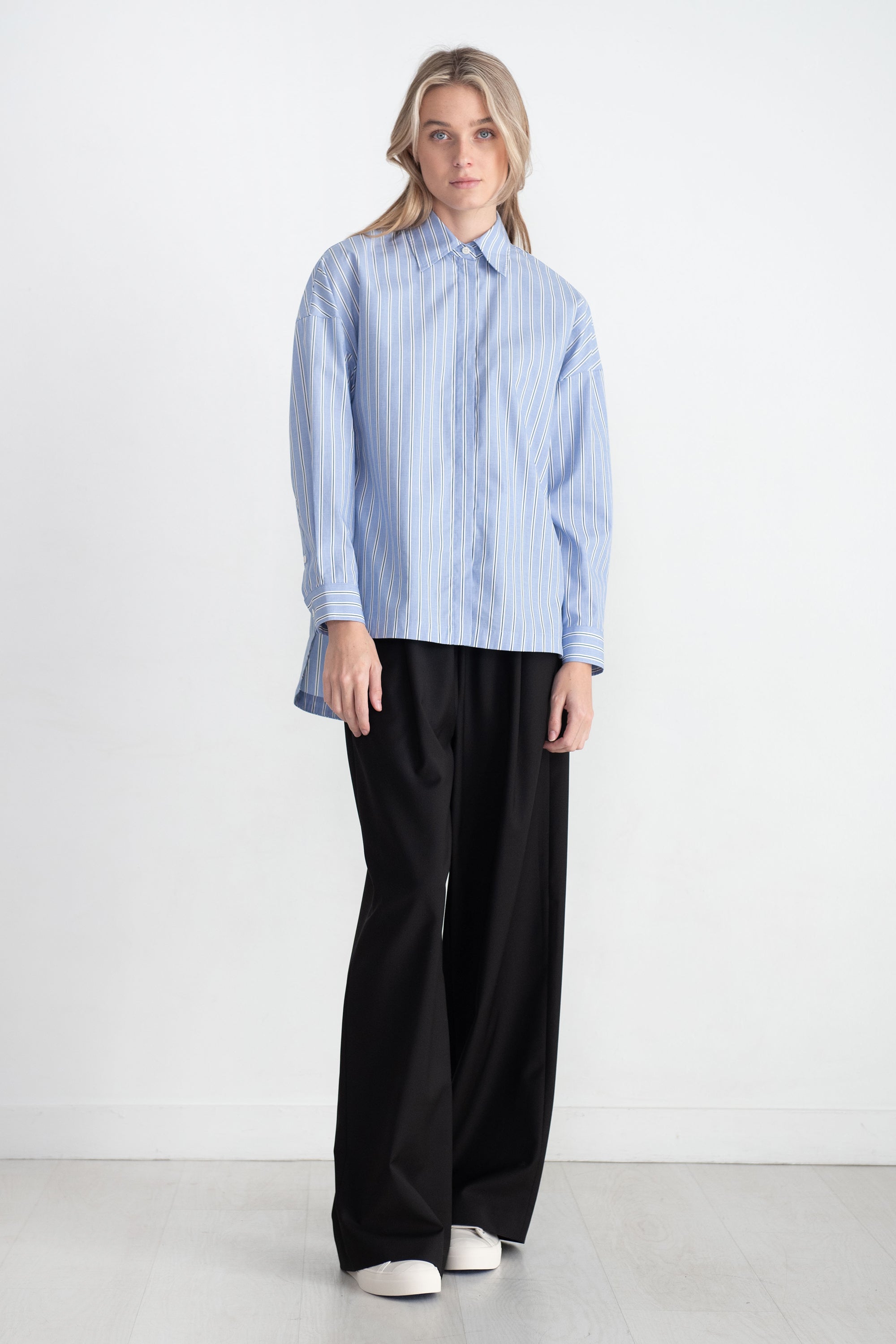 TIBI - Striped Shirting Gabe Oversized Shirt, Blue Multi