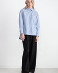 TIBI - Striped Shirting Gabe Oversized Shirt, Blue Multi
