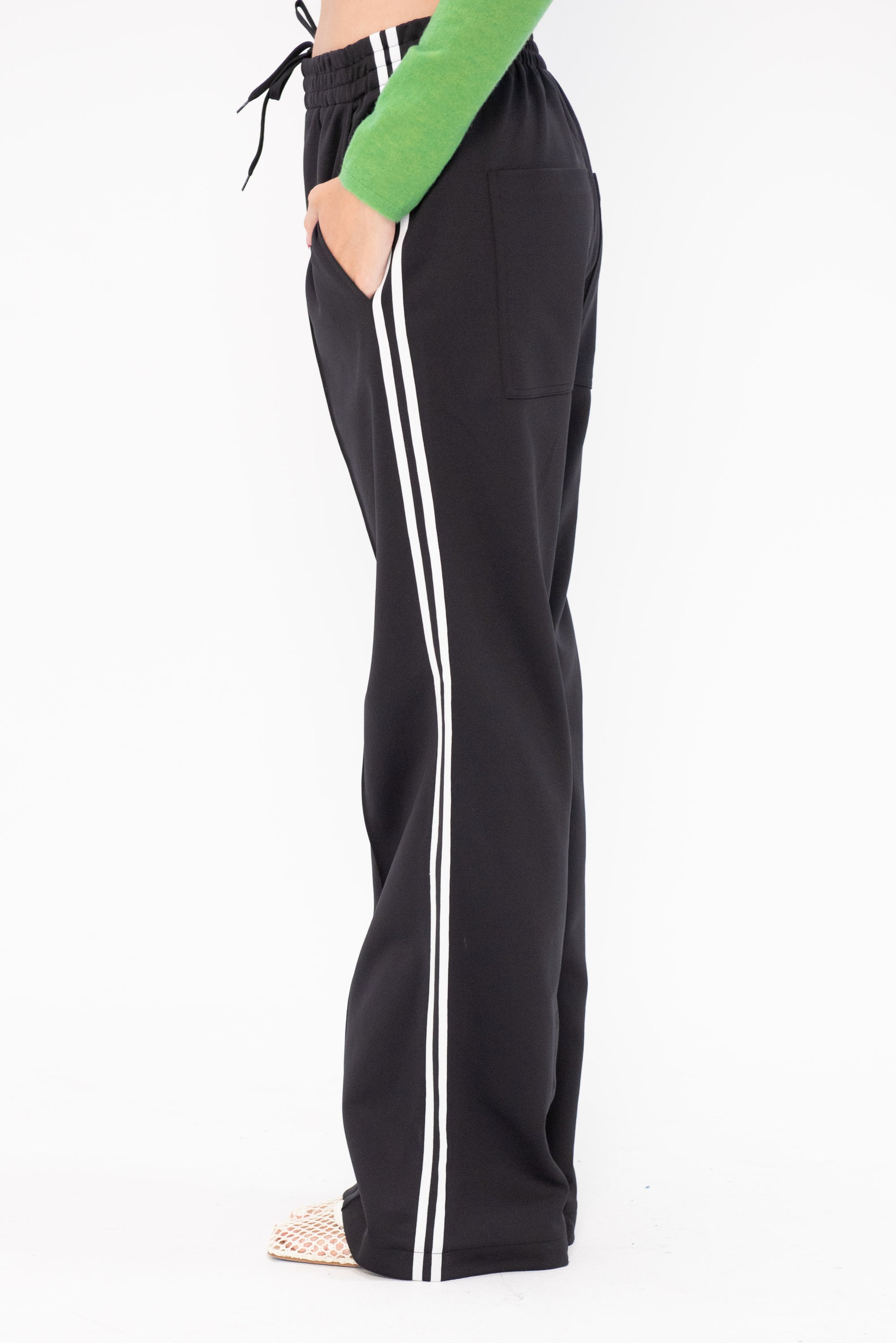 TIBI - Active Knit Scottie Striped Jogger, Black Multi
