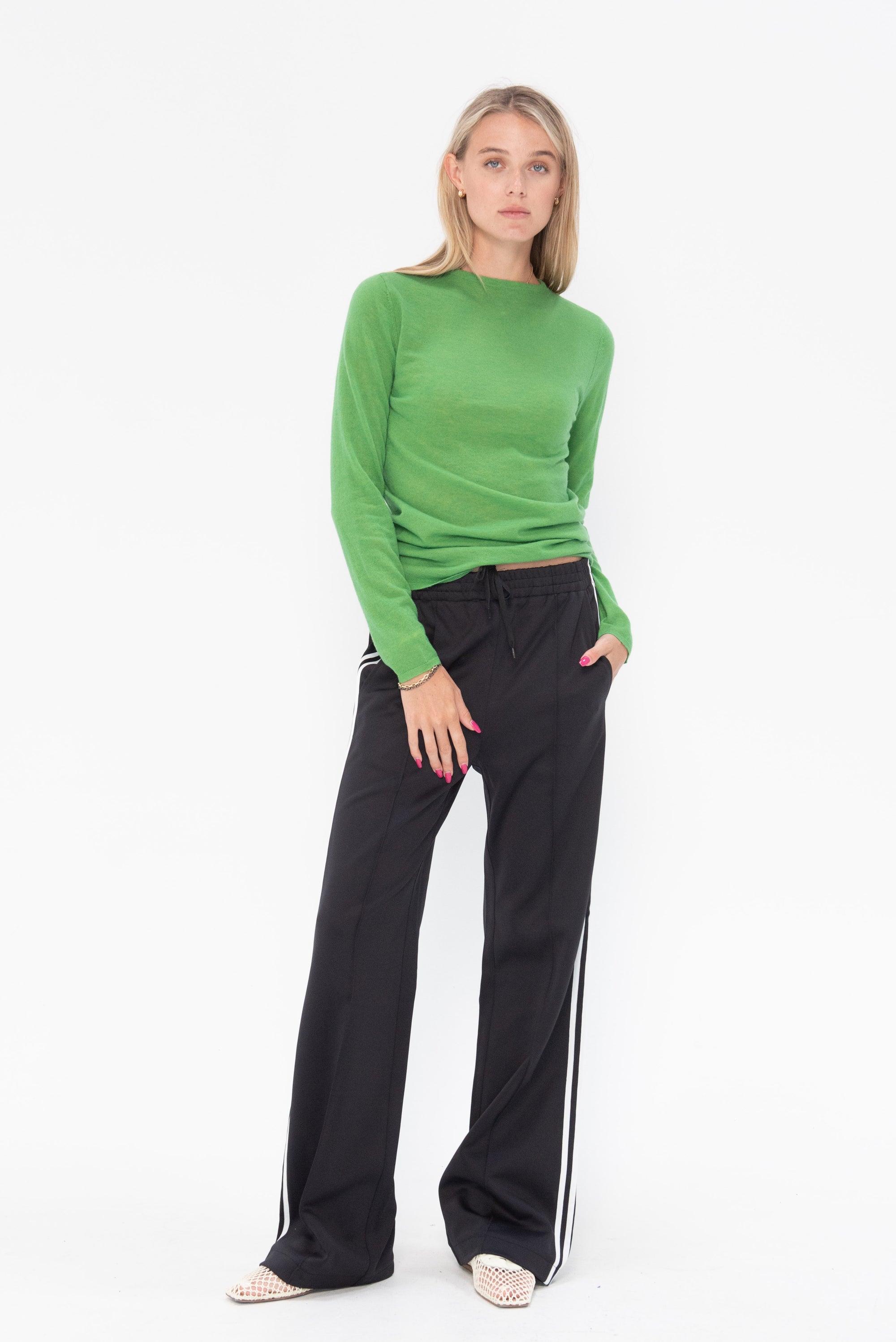 TIBI - Active Knit Scottie Striped Jogger, Black Multi